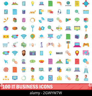 100 business icons set, il cartoon style Illustration de Vecteur