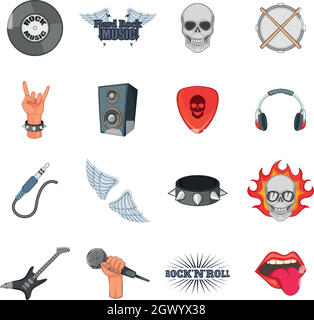 La musique rock icons set, cartoon style Illustration de Vecteur