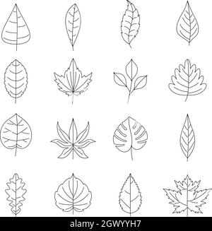 Les feuilles des plantes, style contour icons set Illustration de Vecteur