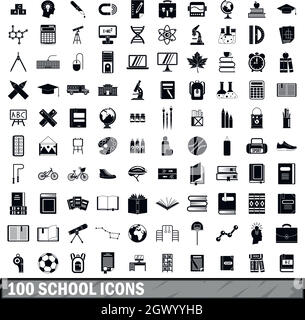 100 school icons set dans un style simple Illustration de Vecteur