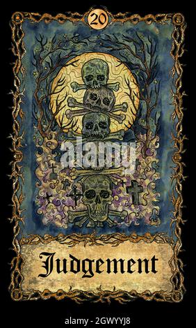 Jugement. Carte de tarot d'Arcana majeure avec crâne sur fond ancien. L'art mystique, l'illustration d'Halloween avec un concept ésotérique, gothique, occulte Banque D'Images