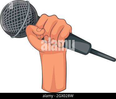 Main tenant icône microphone, cartoon style Illustration de Vecteur