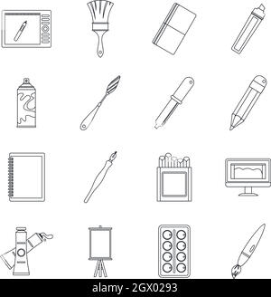 Outils de dessin et design icons set style du contour, Illustration de Vecteur