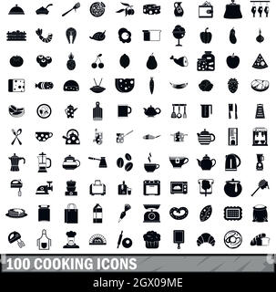 Cuisine 100 icons set dans un style simple Illustration de Vecteur