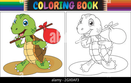 Livre de coloriage avec dessin animé tortue Illustration de Vecteur