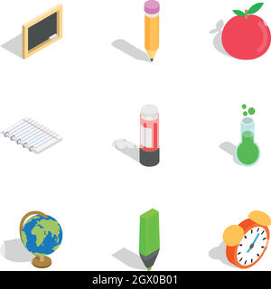 Les icônes de l'école, style 3D isométrique Illustration de Vecteur