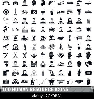 Ressources humaines 100 icons set dans un style simple Illustration de Vecteur