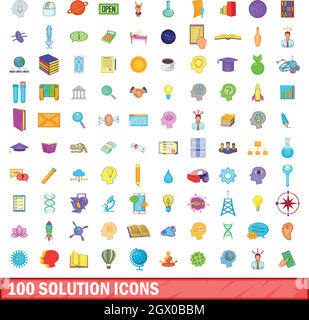 Solution 100 icons set, cartoon style Illustration de Vecteur