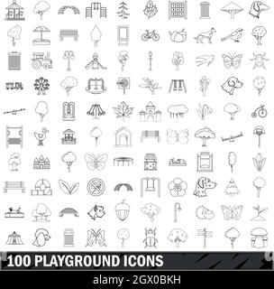 Aire de jeu, 100 icônes style du contour Illustration de Vecteur