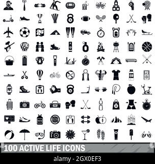 La vie active 100 icons set dans un style simple Illustration de Vecteur