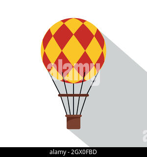 Jaune et rouge, hot air balloon, icône de style plat Illustration de Vecteur