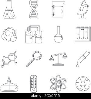 Laboratoire chimique icons set style du contour, Illustration de Vecteur