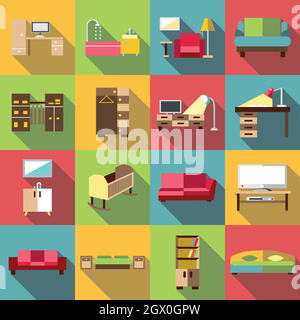 Home intérieur style icons set, télévision Illustration de Vecteur