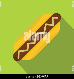 Hot dog à la moutarde, l'icône de style plat Illustration de Vecteur