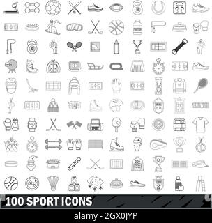 100 sport icons set style du contour, Illustration de Vecteur