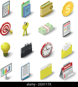 Business icons set, style 3D isométrique Illustration de Vecteur