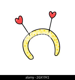 Accessoire pour panier à cheveux Doodle. Main-dessiné mignon amour head bande avec des coeurs, ressorts isolés sur fond blanc. Décor coloré à pois pour la Saint-Valentin, F Illustration de Vecteur