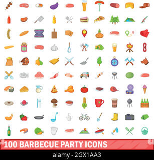 100 partie de barbecue icons set, cartoon style Illustration de Vecteur