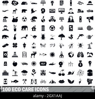 100 Eco care icons set dans un style simple Illustration de Vecteur