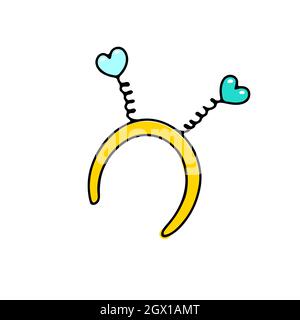 Accessoire pour panier à cheveux Doodle. Main-dessiné mignon amour head bande avec des coeurs, ressorts isolés sur fond blanc. Décor coloré pour la Saint-Valentin, février Illustration de Vecteur
