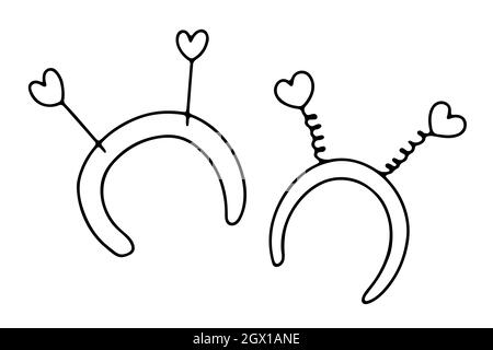 Accessoire pour panier à cheveux Doodle. Main-dessiné mignon amour head bande avec des coeurs, ressorts isolés sur fond blanc. Décor pour la Saint-Valentin, février Illustration de Vecteur