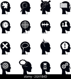 Head logos icons set, le style simple Illustration de Vecteur