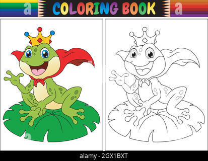 Livre de coloriage roi grenouille dessin animé Illustration de Vecteur