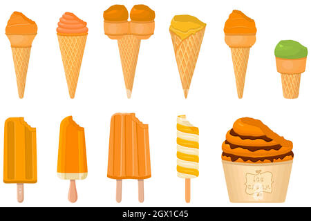 grand kit crème glacée popsicle différents types dans le cône gaufré tasse Illustration de Vecteur