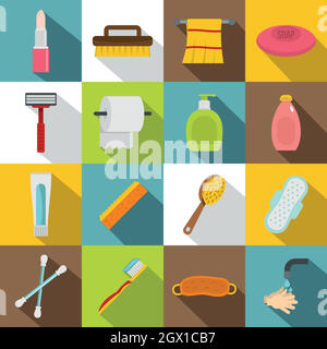 Des outils d'hygiène icons set, style plat Illustration de Vecteur