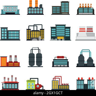 Bâtiment industriel d'usine télévision icons Illustration de Vecteur