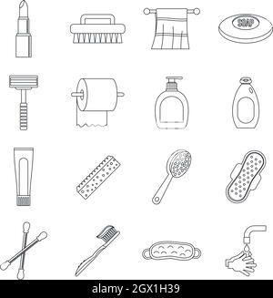 Des outils d'hygiène icons set style du contour, Illustration de Vecteur