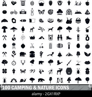 100 Camping et nature icons set dans un style simple Illustration de Vecteur