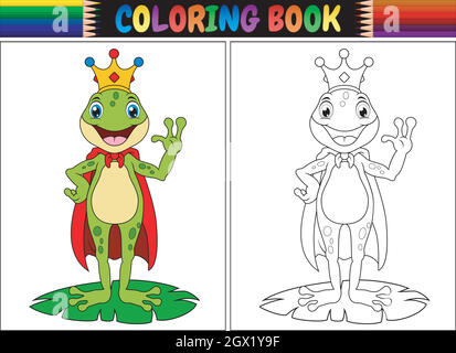 Livre de coloriage roi grenouille dessin animé Illustration de Vecteur