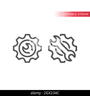 Icône de vecteur de ligne de roue dentée et de clé Illustration de Vecteur