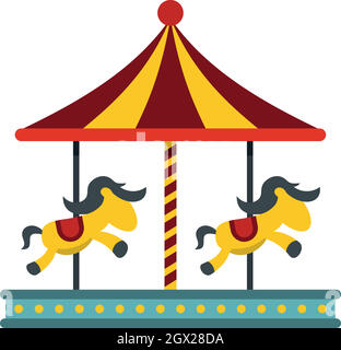 Enfants carrousel avec des chevaux colorés icon Illustration de Vecteur