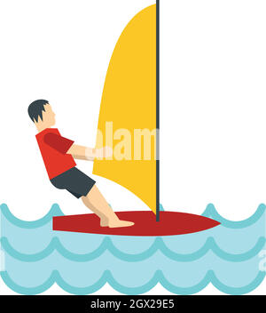 Planche à voile, l'icône de style plat Illustration de Vecteur