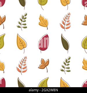 Superbe motif feuilles d'automne coloré répétition sans couture. Style plat tendance. Idéal pour les arrière-plans, le design éditorial des vêtements, les cartes, le papier cadeau. Illustration vectorielle isolée sur fond blanc Illustration de Vecteur