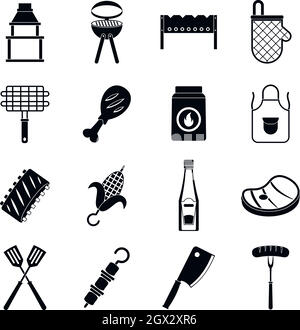 Aliments BBQ icons set, le style simple Illustration de Vecteur