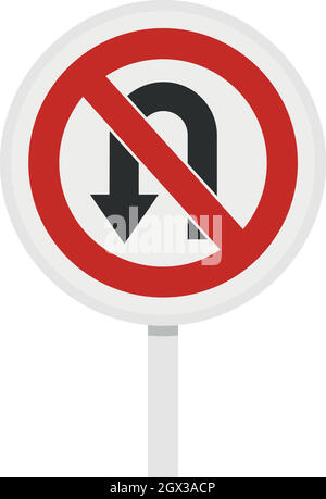No U turn signe de la circulation, l'icône de style plat Illustration de Vecteur