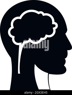 Tête avec l'icône du cerveau, le style simple Illustration de Vecteur