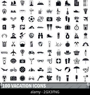 100 Locations icons set dans un style simple Illustration de Vecteur