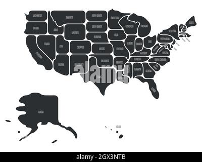 Carte simplifiée des Etats-Unis, Etats-Unis d'Amérique. Formes arrondies des États avec bordure lisse. Carte vectorielle plate simple avec noms d'état Illustration de Vecteur