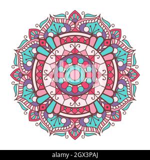 Mandala ornementale colorée sur fond blanc, art oriental, motif floral et élément décoratif Illustration de Vecteur