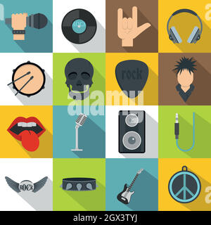 La musique rock icons set, style plat Illustration de Vecteur