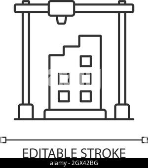 icône linéaire de conception de bâtiment imprimée en 3d Illustration de Vecteur