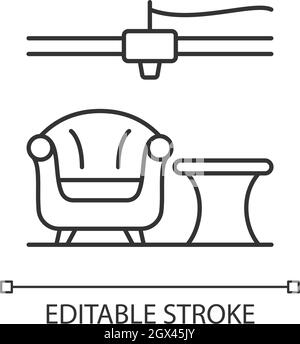 icône linéaire de conception de mobilier imprimé 3d Illustration de Vecteur