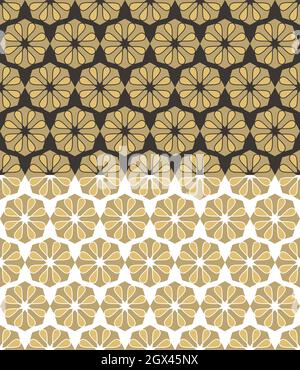 Motif fleuri décoratif sans couture. Grille géométrique hexagonale. Palette de couleurs beige doré. Arrière-plan marron ou blanc facile à modifier. Vecteur Illustration de Vecteur