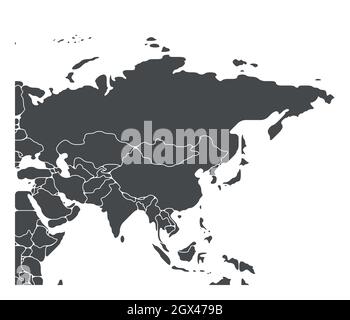 Carte schématique simplifiée de l'Asie. Carte politique vierge des pays du continent isolé. Contours généralisés et lissés. Illustration simple à vecteur plat Illustration de Vecteur