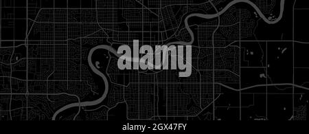 Noir foncé région de la ville d'Edmonton vecteur horizontal carte d'arrière-plan, rues et illustration de la cartographie de l'eau. Format écran large, design numérique plat Illustration de Vecteur