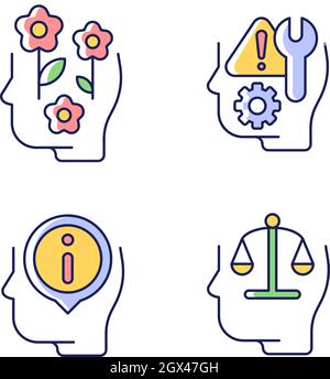 Ensemble d'icônes de couleur RVB pour un état d'esprit rationnel et émotionnel Illustration de Vecteur